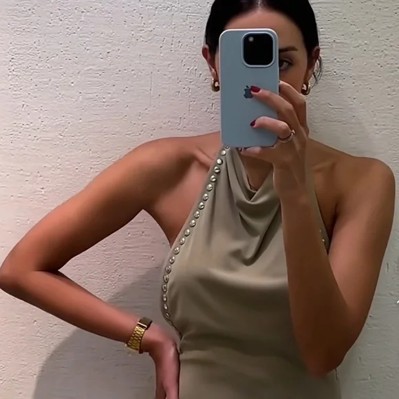 Zara NWT draped studded halter dress  4772/256 - Picture 7 of 7